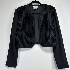 Joseph Ribkoff Black Cropped Bolero Jacket Quilted Open Front Blazer Size 8